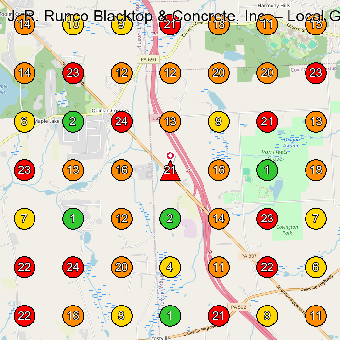 J. R. Runco Blacktop & Concrete, Inc. General Contractor GeoGrid ranking map for None
